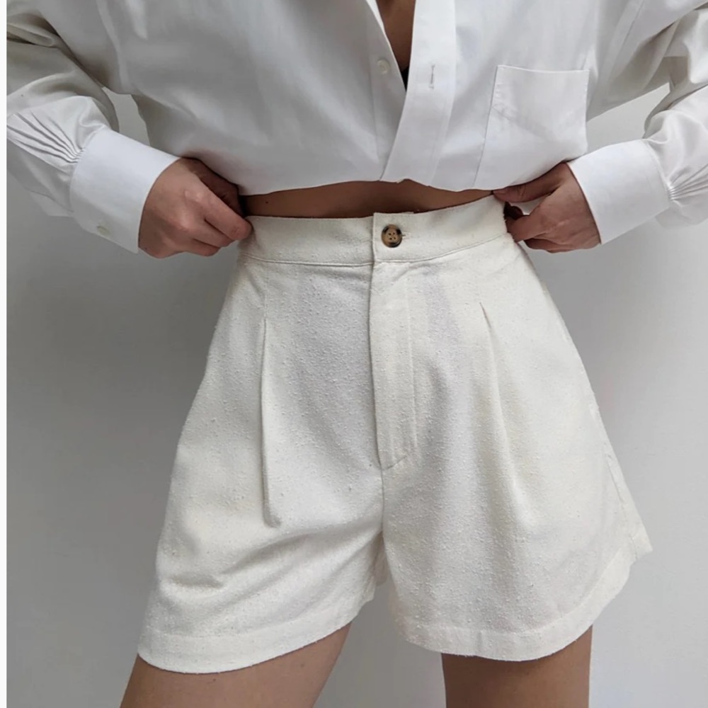 Cream 100% raw silk shorts